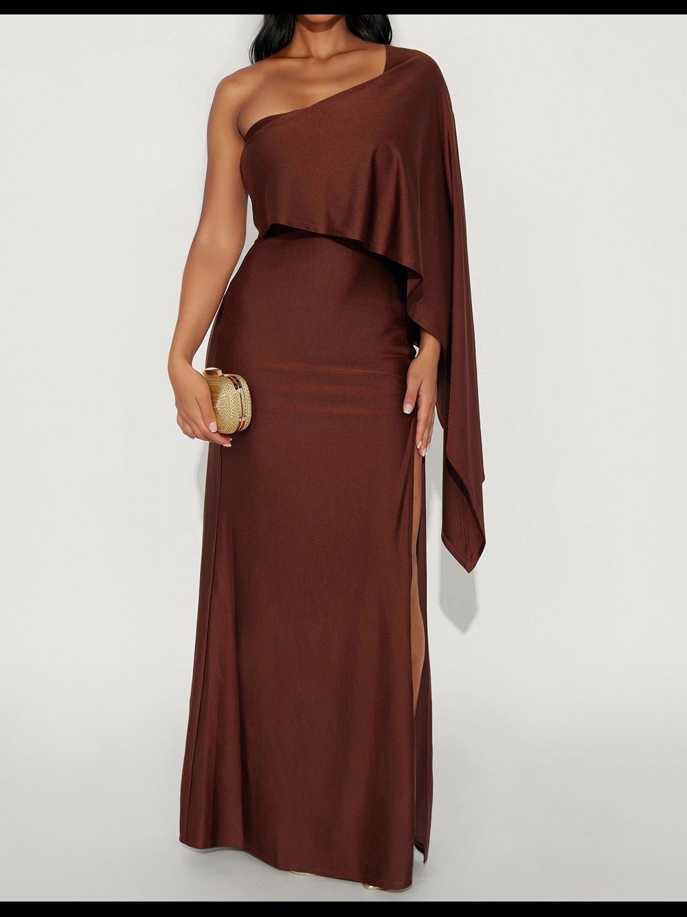 Elegant One-Shoulder Brown Evening Gown